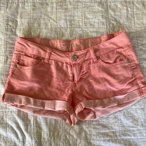 Coral denim shorts